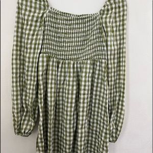 Green & white gingham mini dress, long sleeve, size 4/S